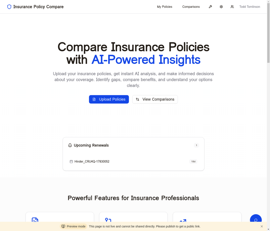 Your central hub with upcoming renewals and quick access to all features